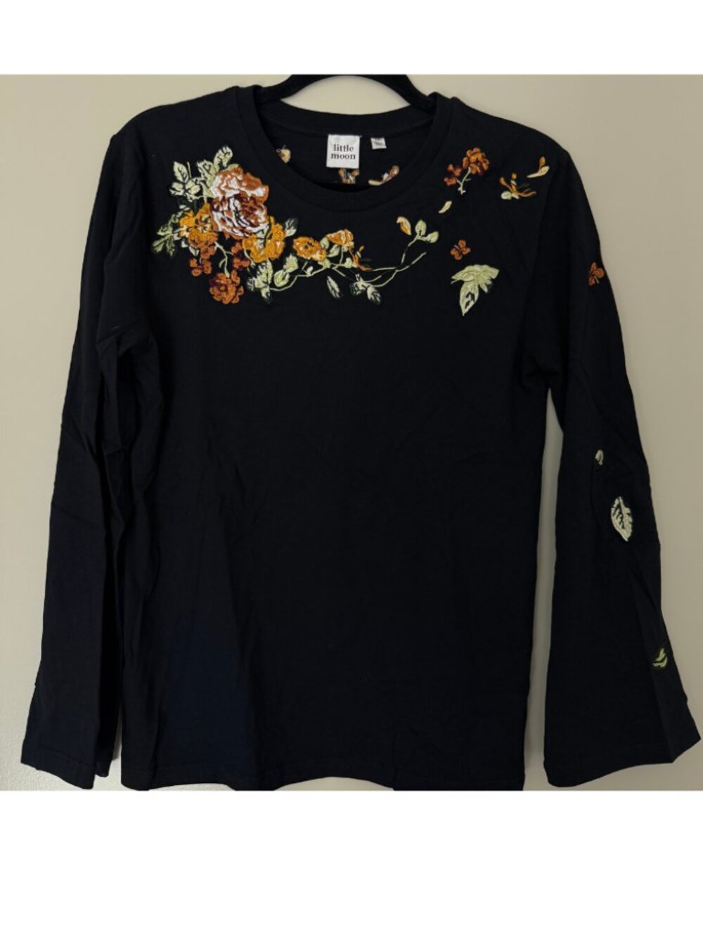 NWOT | Aritzia | Little Moon | Black Floral Embroidered Long Sleeve Shirt